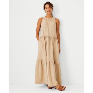 Ann Taylor mid camel gauze tiered pocket maxi dress size M